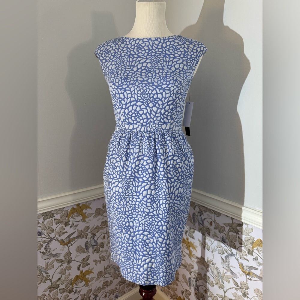Cynthia Steffe Blue and White Ruched Midi Dress